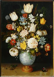 Blomsterbukett (olje på mahognitre)