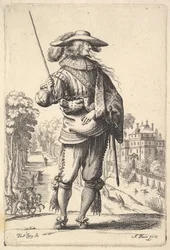 En herre med hodet vendt mot høyre i profil, iført en plymerhatt og en ..., 1629.