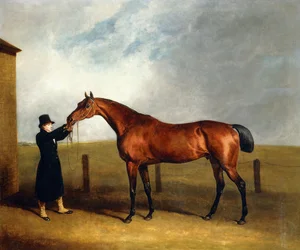Oberst Udny's Bay Colt Truffle av Sorcerer Held by a Groom, 1815