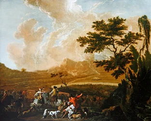 A Hunting Party (olje på panel)