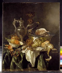 Stilleben med en sølvvinkrukke med et reflektert portrett av kunstneren