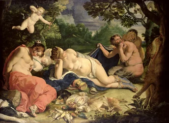 Sovende Diana og nymfer, besøkt av satyrer, 1620