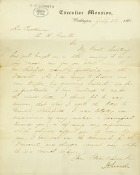 Brev signert A. Lincoln, Executive Mansion, Washington, til Hans Excellency, H.R. Gamble, 23. juli 1863