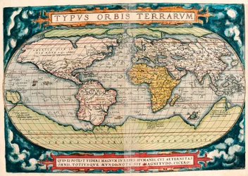 Jordkart (verdenskart), geografisk kart fra «Theatrum Orbis Terrarum» av Abraham Ortelius (1527-1598)