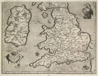 Kart over England, Wales og Irland, Theatrvm Orbis Terrarvm Av Abraham Ortelius