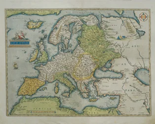 Kart over Europa, fra Theatrum Orbis Terrarum av Abraham Ortelius