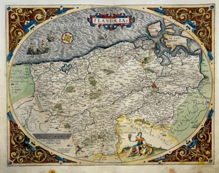 Kart over Flandern, fra Theatrum Orbis Terrarum av Abraham Ortelius