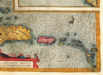 Kart over øya Hispaniola, Santo Domingo, Puerto Rico og en del av Antillene fra Abraham Ortelius