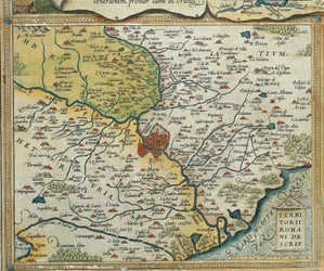 Kart over Lazio-regionen, fra The Theatre of the World av Abraham Ortelius