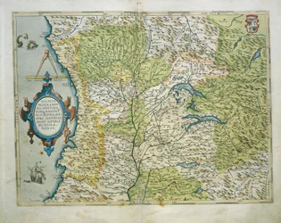 Kart over hertugdømmet Milano, Italia, fra Theatrum Orbis Terrarum av Abraham Ortelius