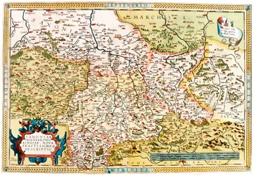 Kart over territoriet til Sachsen, Thüringen i Tyskland fra "Theatrum Orbis Terrarum" av Abraham Ortelius (Oertel, Ortell eller Ortel