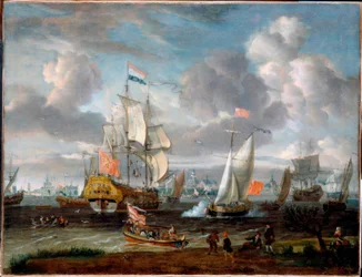 A. Storck, en eng. Yacht hilser nederlandsk. Krigsskip