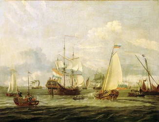 Peter den store (1672–1725), tsar av Russland, inspiserer en båt i Amsterdam (Holland). Olje på lerret av Abraham Storck (1635–1710).