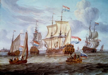 Fregaten Peter og Paul i havnen i Amsterdam Maleri av Abraham Storck (1635-1710) Amsterdam fra 1600-tallet. Marinehistorisk museum