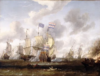 «Golden Leeuw» som engasjerer «Den kongelige prinsen» i slaget ved Texel