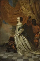 Portrett av Hedvig Eleonora av Holstein-Gottorp (1636-1715), dronning av Sverige, av Wuchters, Abraham (1610-1682). Olje på kobber. Mål: 35x23 cm. Nationalmuseum Stockholm