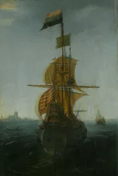 En ostindiefarer fra Amsterdam, ca. 1625–1650 (olje på panel)