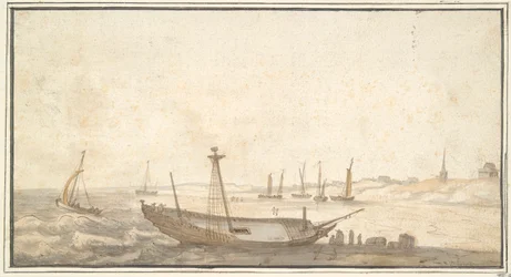 Strand med skip nær Scheveningen