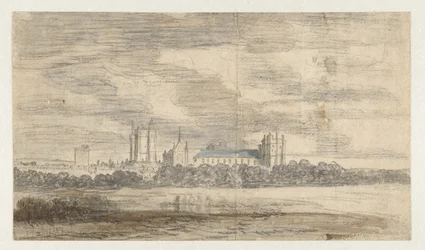 Utsikt over Château de Vincennes, bak en rad med trær