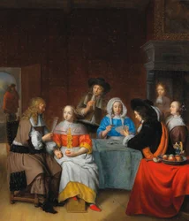 Interiør med et Elegant Society-spillekort, 1660-tallet.
