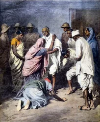Arrestasjon av Mahatma Gandhi (1869 - 1948). Jeg vil. av Achille Beltrame. Kurerens søndag. 1932