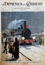 Det nye århundrets ankomst, folk som tar imot det nye århundret med glede, illustrasjon av Achille Beltrame (1871-1945), fra La Domenica del Corriere, 6. januar