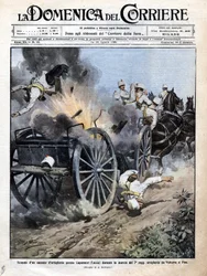 Eksplosjon av en artillerikasse nær Capannori (Lucca) under overføringen av det 7. artilleriregimentet fra Volterra til Pisa. Illustrasjon av Beltrame. "" La Domenica del corriere"". 15.-23.08.1909.