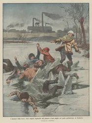 Jordens dramaer, ti gutter svelget av isen i en dam som de skøytet på, i Ungarn