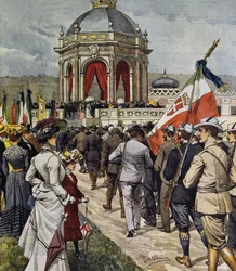 Innvielse av IV-skytekonkurranse ved Farnesina polygon, Roma, Italia, illustrasjon av Achille Beltrame fra La Domenica del Corriere, 25. mai