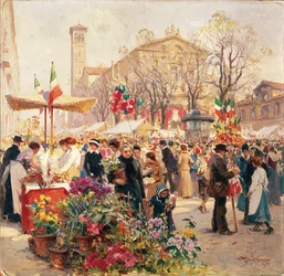 Italia, Milano, blomsterutstilling på Piazza Sant