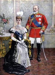 Kong Edward VII av England (1841-1910) med dronning Alexandra i 1902 illustrasjon av Achilles Beltrame