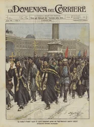 Opprøret i Russland, legioner av streikende arbeidere ledet av Popi invaderer de sentrale distriktene