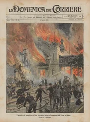 Brannen til den italienske dekorative kunstpaviljongen på Parco-utstillingen i Milano