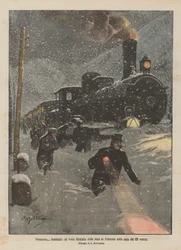 Vår? vinter, et tog blokkert av snø i Piemonte om kvelden 23. mars