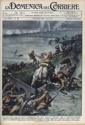 Andre kinesisk-japanske krig (1937-1945): sammenstøt i rismarker nær Shanghai. Illustrasjon av Achille Beltrame fra "La Domenica del Corriere" "av 07/11/1937.