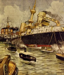 Slagskipet Andrea Doria gikk på grunn nær Gallipoli, av Achille Beltrame (1871-1945), fra La Domenica del Corriere