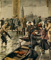 Fenomenet høyvann på Markusplassen i Venezia, av Achille Beltrame (1871-1945), fra La Domenica del Corriere