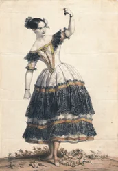 Fanny Elssler som Florinda i dansen La Cachucha-balletten Le Diable lame, 1836
