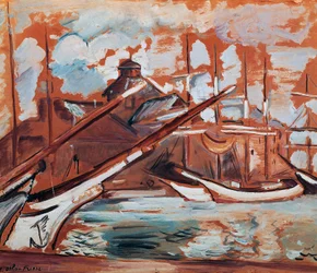 Havnescene, av Othon Friesz (1879-1949), olje på papp, 54x65 cm. Frankrike, 1900-tallet.