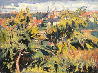 Liten by bak trær