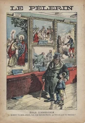 Tegneserieantisemitt av Achille Lemot for «Le-Pelerin»» fra september 1896 - Handelsskole: når du blir et stipend, du min seng Jakob, hva vil du dele?
