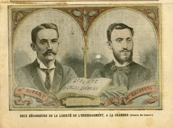 Illustrasjon av Achille Lemot (1846-1909) i Le Pelerin, 20/03/04 - To forsvarere av utdanningsfriheten - Undervisning, religion tro, katolsk katolisisme - Utdanningsfrihet - Ripert Jean-Baptiste (1870-1958), Raiberti Flaminus (1862–1929)