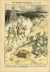 Illustrasjon av Achille Lemot (1846-1909) i Le Pèlerin, 28/05/05 - En forsiktig mann - Antiklerikalisme, sosiale spørsmål, kolonisering, kolonialisme, frimureri, Orienten, religion, tro, Venstreblokken, sosialisme, protektorat for østlig katolisisme