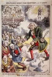 Voltaire er ikke fornøyd med Achille Lemot (1846-1909) - Karikatur av frimurerne - i «Pèlerin», 25/04/1909