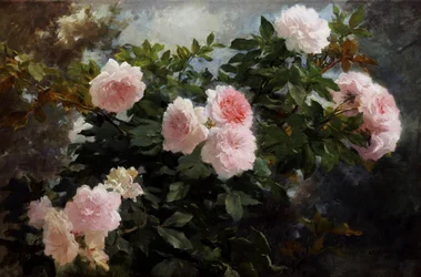 Stilleben av roser. Maleri av Achille Theodore Cesbron (1849–1913). Privat samling.
