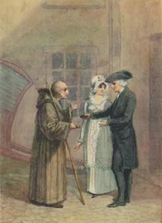 Yorik, munken og Madame L- i Inn Courtyard i Calais, ca 1760-tallet, 1942.