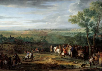 Ankomst fra Lous XIV til leiren foran Maestricht (dagens by Maastricht) i juni 1673. Maleri av Adam Francois Van Der Meulen (1632-1690)