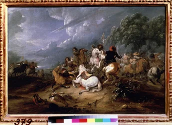 "" Tredningen "" (Kavaleri trefningen) Maleri av Adam Frans van der Meulen (1632-1690) 1660 Pushkin Museum, Moskva