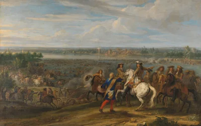Louis XIV krysset inn i Nederland ved Lobith Ludvig XIV krysser Rhinen ved Tolhuis nær Lobith, 12. juni 1672