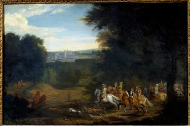 Ludvig XIV er på jakt. Maleri av Adam Francois Van Der Meulen
